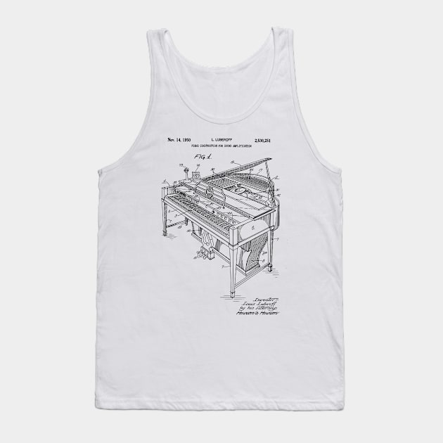 Piano Player Gifts - 1950 Grand Piano Patent Print Tank Top by MadebyDesign